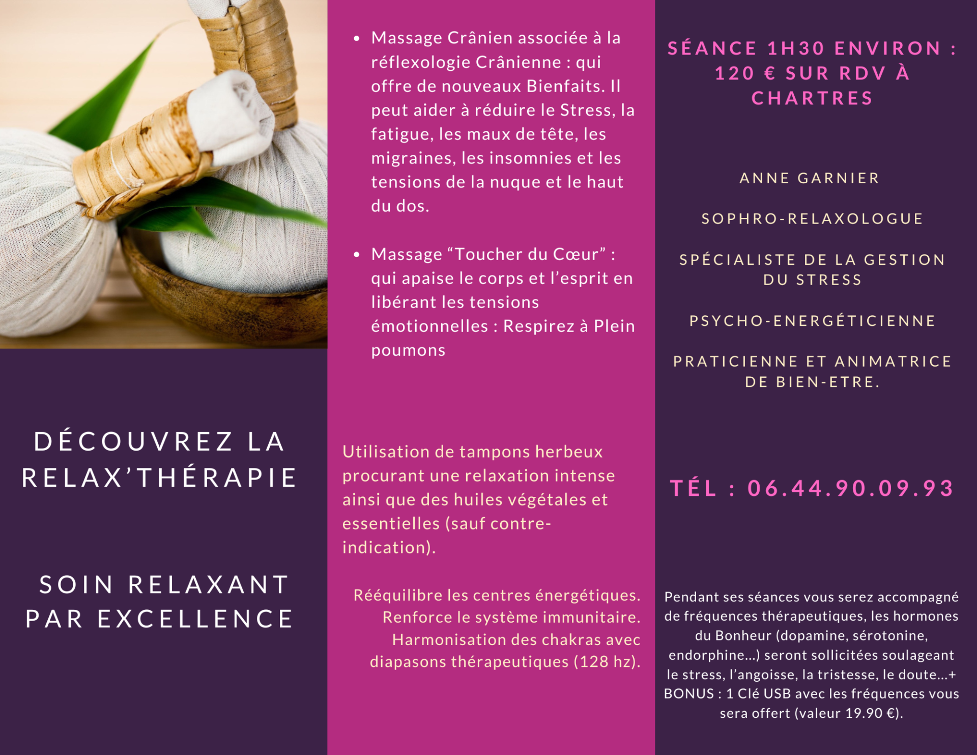 Massage spa trifold brochure in lavender photocentric style 3